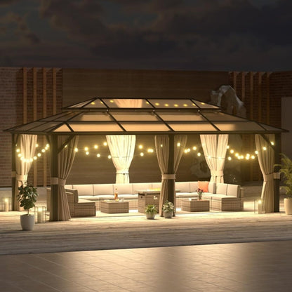 12' x 20' Alora Premium Aluminum Polycarbonate Hardtop Gazebo with UV Protection Netting and Curtains