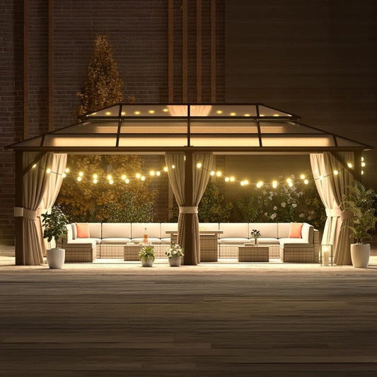 12' x 20' Alora Premium Aluminum Polycarbonate Hardtop Gazebo with UV Protection Netting and Curtains