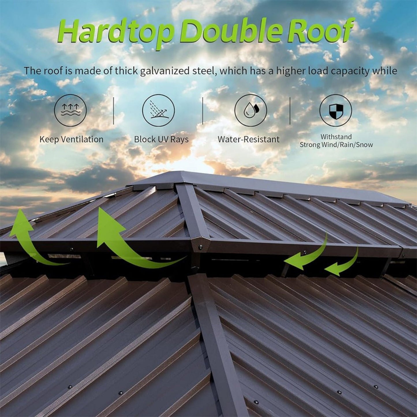 12' x 20' Alora Premium Large Aluminum Hardtop Gazebo W/ Netting, Privacy Curtains And Wood Grain Finish