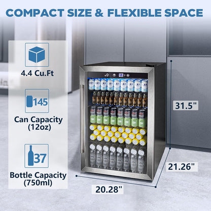 Beverage Refrigerator Cooler 4.4 CU. FT. 145 Can Mini Fridge with Glass Door W58128SSH