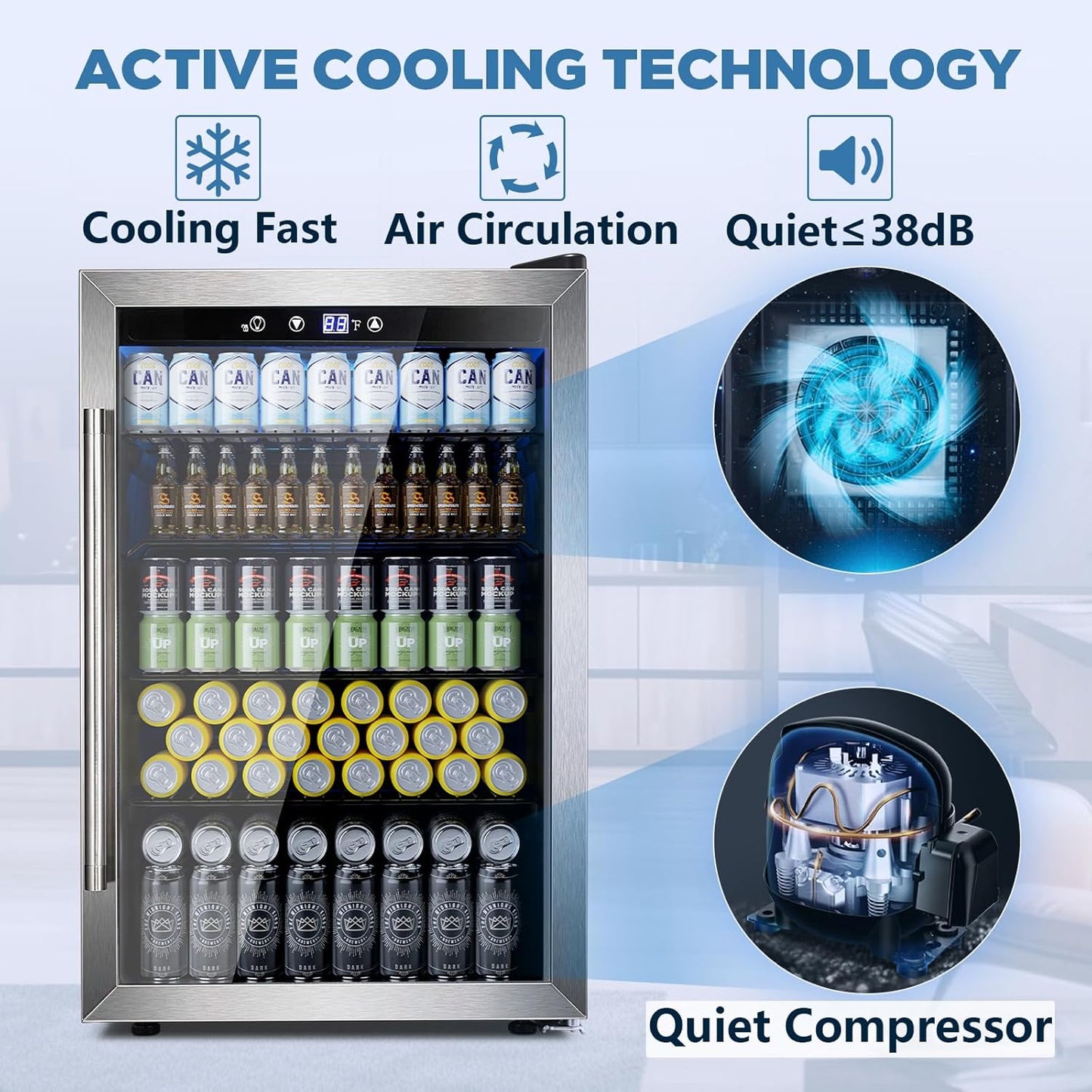 Beverage Refrigerator Cooler 4.4 CU. FT. 145 Can Mini Fridge with Glass Door W58128SSH