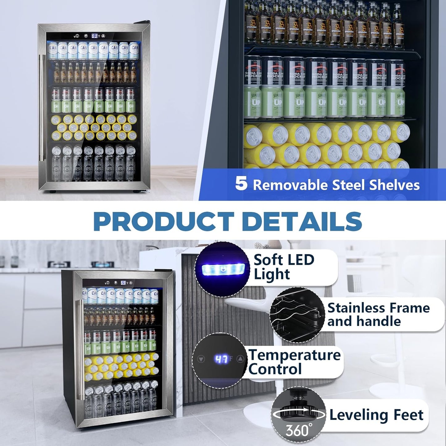 Beverage Refrigerator Cooler 4.4 CU. FT. 145 Can Mini Fridge with Glass Door W58128SSH