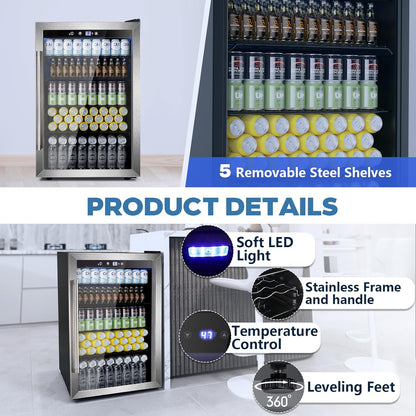 Beverage Refrigerator Cooler 4.4 CU. FT. 145 Can Mini Fridge with Glass Door W58128SSH