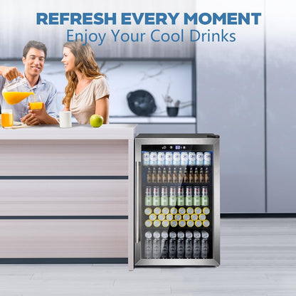 Beverage Refrigerator Cooler 4.4 CU. FT. 145 Can Mini Fridge with Glass Door W58128SSH