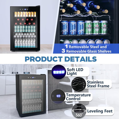 Beverage Refrigerator Wine Cooler 4.5 CU. FT. 145 Can Mini Fridge W58128BH