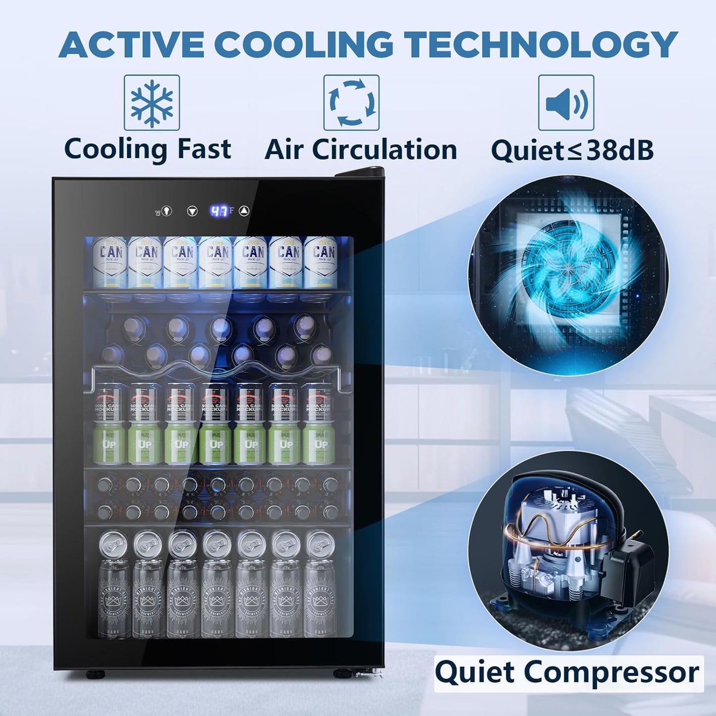 Beverage Refrigerator Wine Cooler 4.5 CU. FT. 145 Can Mini Fridge W58128BH