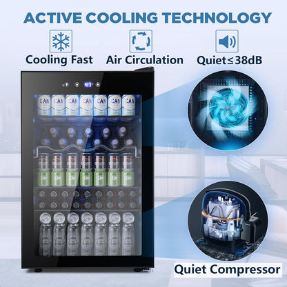 Beverage Refrigerator Wine Cooler 4.5 CU. FT. 145 Can Mini Fridge W58128BH