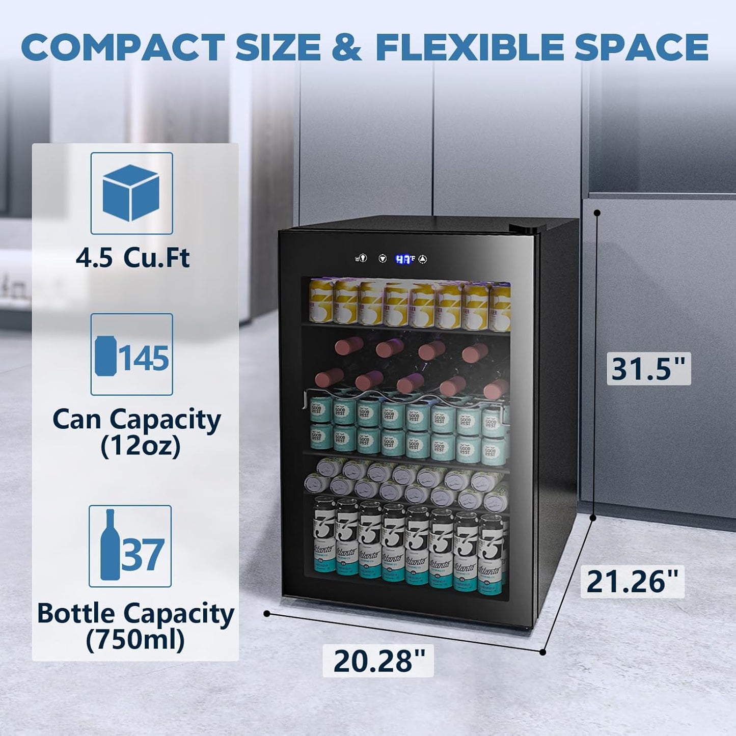 Beverage Refrigerator Wine Cooler 4.5 CU. FT. 145 Can Mini Fridge W58128BH