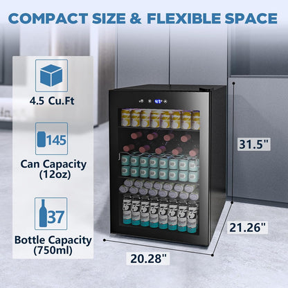 Beverage Refrigerator Wine Cooler 4.5 CU. FT. 145 Can Mini Fridge W58128BH