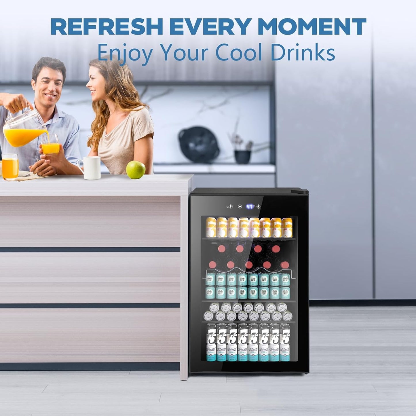 Beverage Refrigerator Wine Cooler 4.5 CU. FT. 145 Can Mini Fridge W58128BH