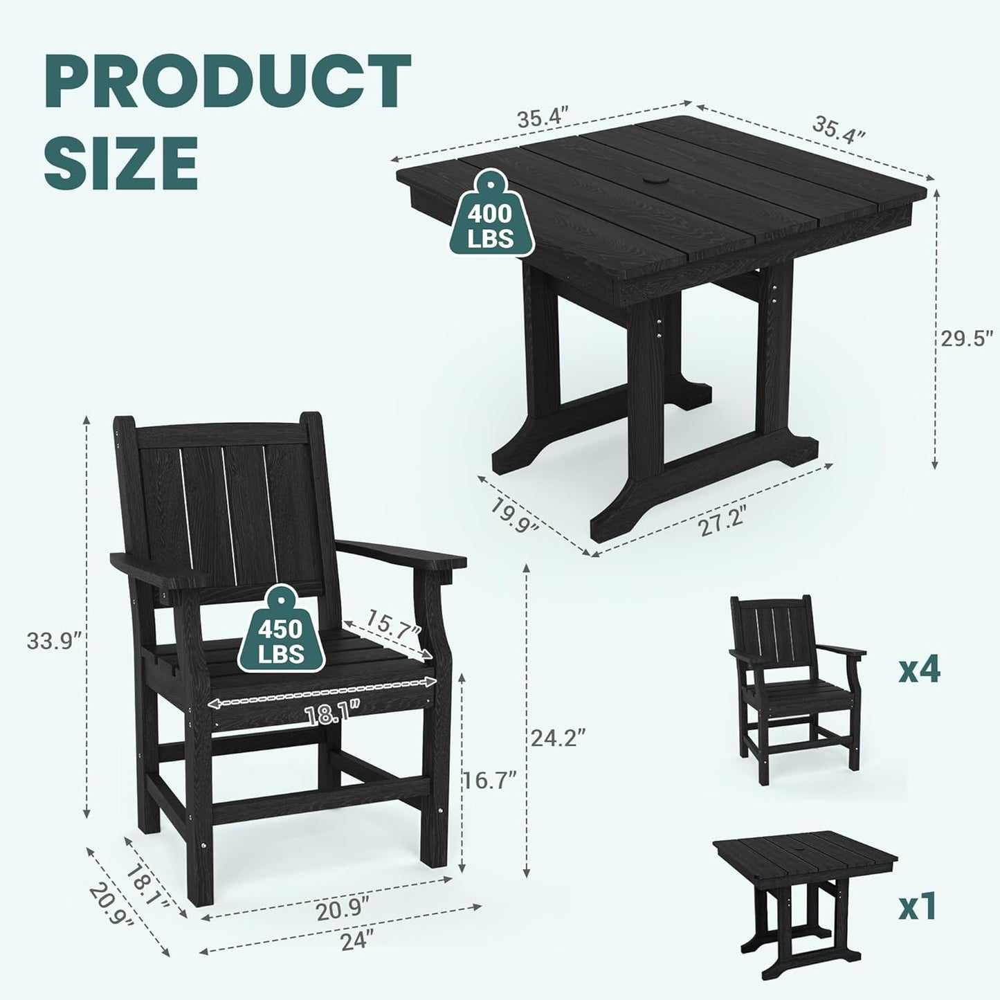 Corex HDPE Outdoor Dining Set, 7-Piece, Black