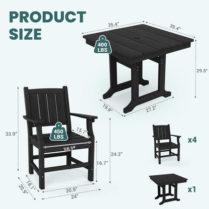 Corex HDPE Outdoor Dining Set, 7-Piece, Black