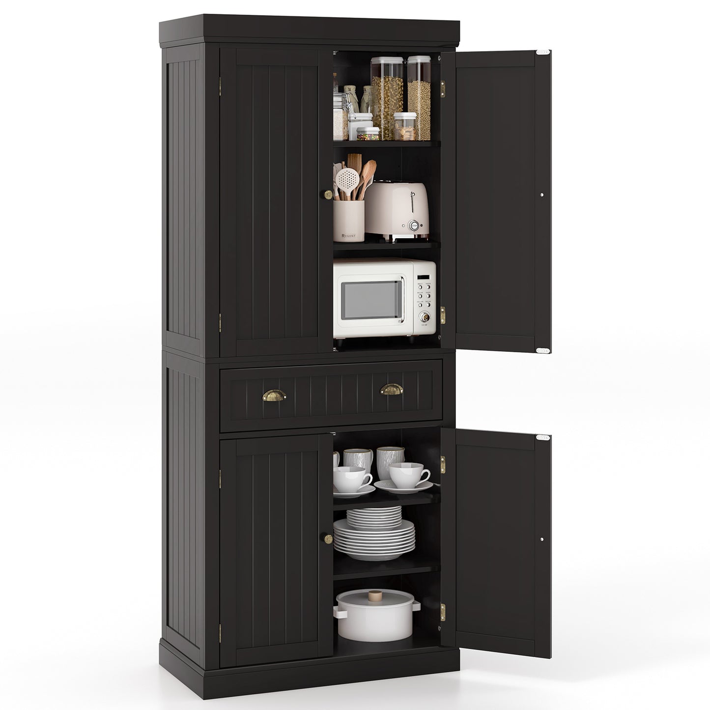 Cupboard Freestanding Kitchen Cabinet with Adjustable Shelves - Dark Brown