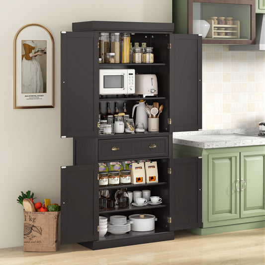 Cupboard Freestanding Kitchen Cabinet with Adjustable Shelves - Dark Brown