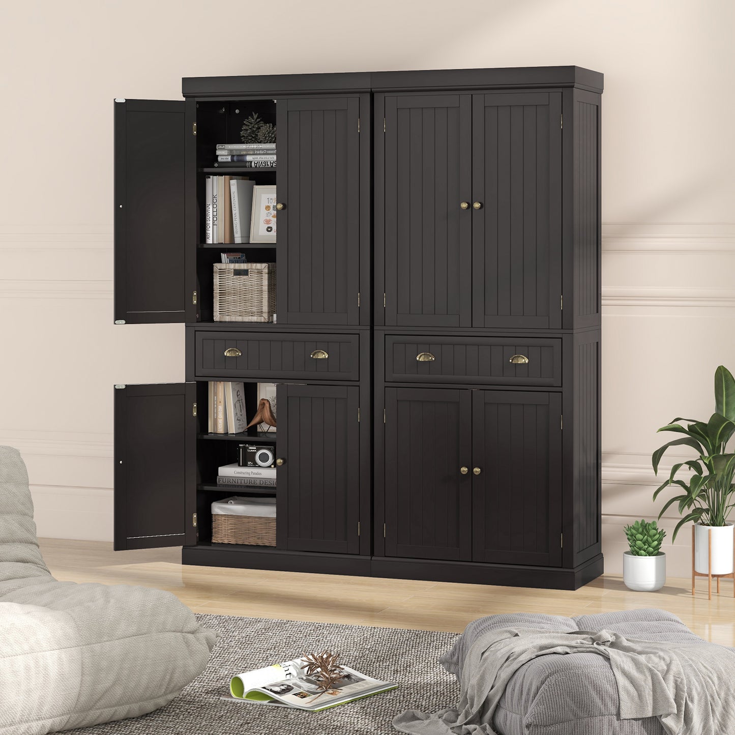 Cupboard Freestanding Kitchen Cabinet with Adjustable Shelves - Dark Brown
