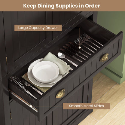 Cupboard Freestanding Kitchen Cabinet with Adjustable Shelves - Dark Brown