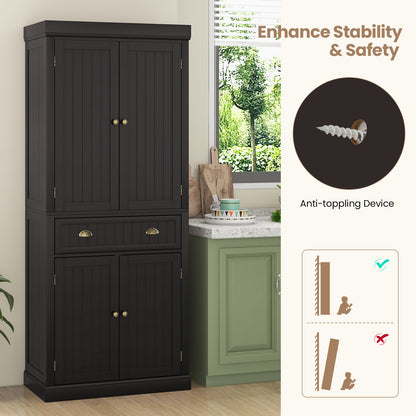 Cupboard Freestanding Kitchen Cabinet with Adjustable Shelves - Dark Brown