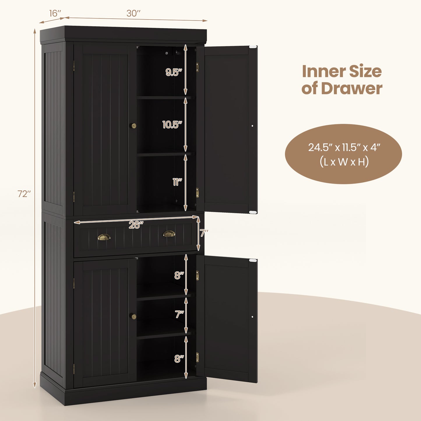 Cupboard Freestanding Kitchen Cabinet with Adjustable Shelves - Dark Brown