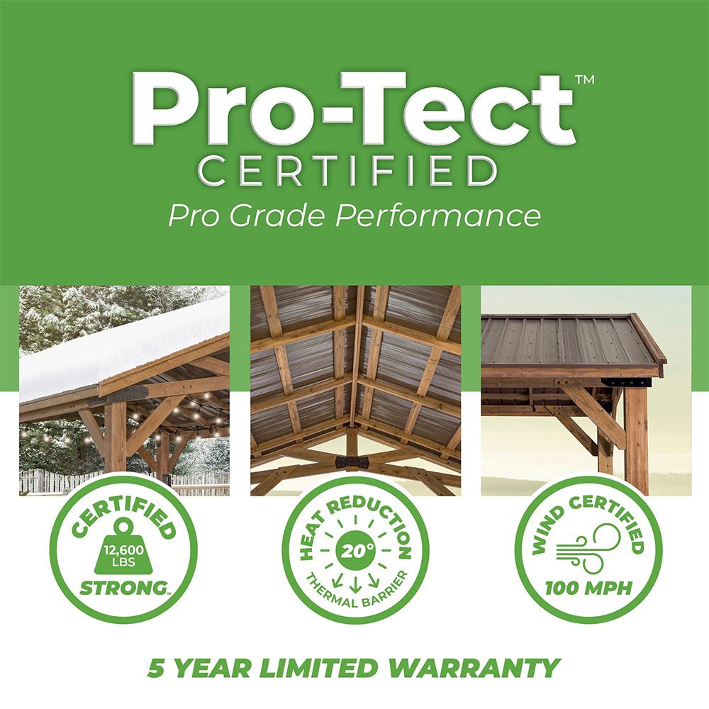 12' x 20' Alora Premium All Cedar Wooden Carport Pavilion Gazebo With Sloped Hardtop Steel Roof