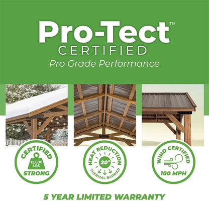 12' x 20' Alora Premium All Cedar Wooden Carport Pavilion Gazebo With Sloped Hardtop Steel Roof