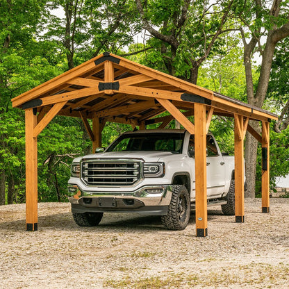 12' x 20' Alora Premium All Cedar Wooden Carport Pavilion Gazebo With Sloped Hardtop Steel Roof