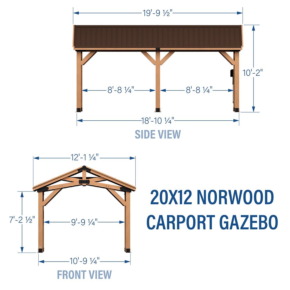 12' x 20' Alora Premium All Cedar Wooden Carport Pavilion Gazebo With Sloped Hardtop Steel Roof