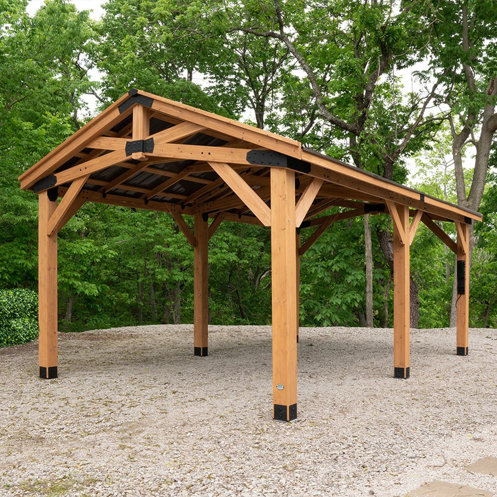 12' x 20' Alora Premium All Cedar Wooden Carport Pavilion Gazebo With Sloped Hardtop Steel Roof