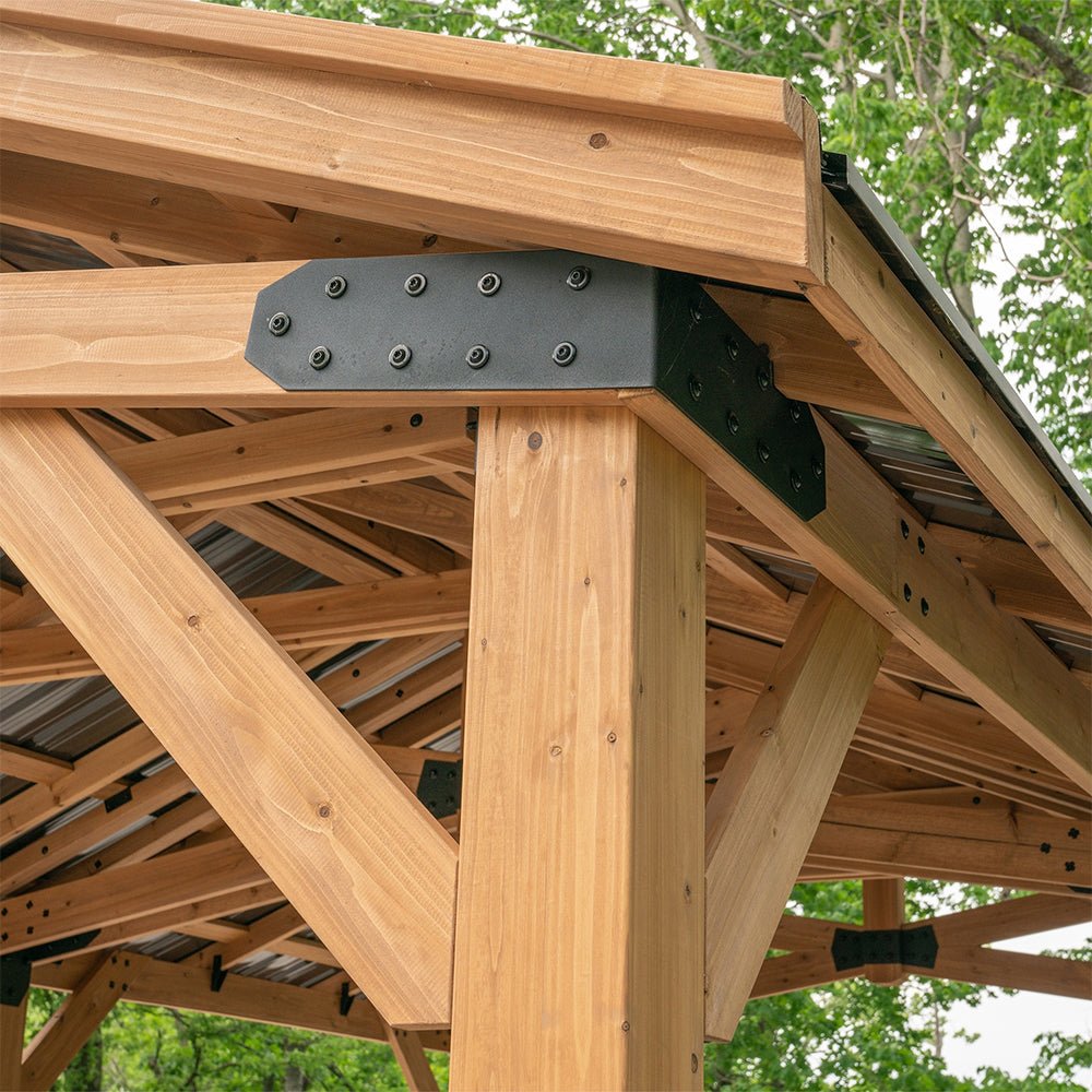 12' x 20' Alora Premium All Cedar Wooden Carport Pavilion Gazebo With Sloped Hardtop Steel Roof