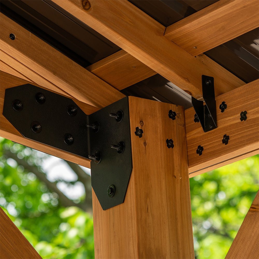 12' x 20' Alora Premium All Cedar Wooden Carport Pavilion Gazebo With Sloped Hardtop Steel Roof