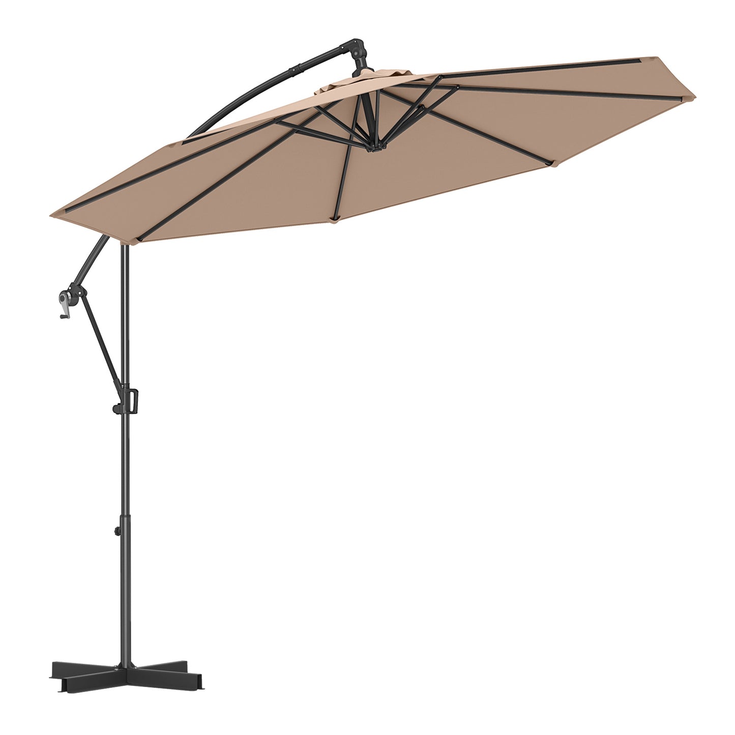 10 Feet Offset Hanging Umbrella with Base and Infinite Tilt