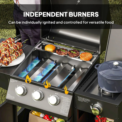 Castelle Flame 15K BTU Barbecue Propane Gas Grill With Side Burner