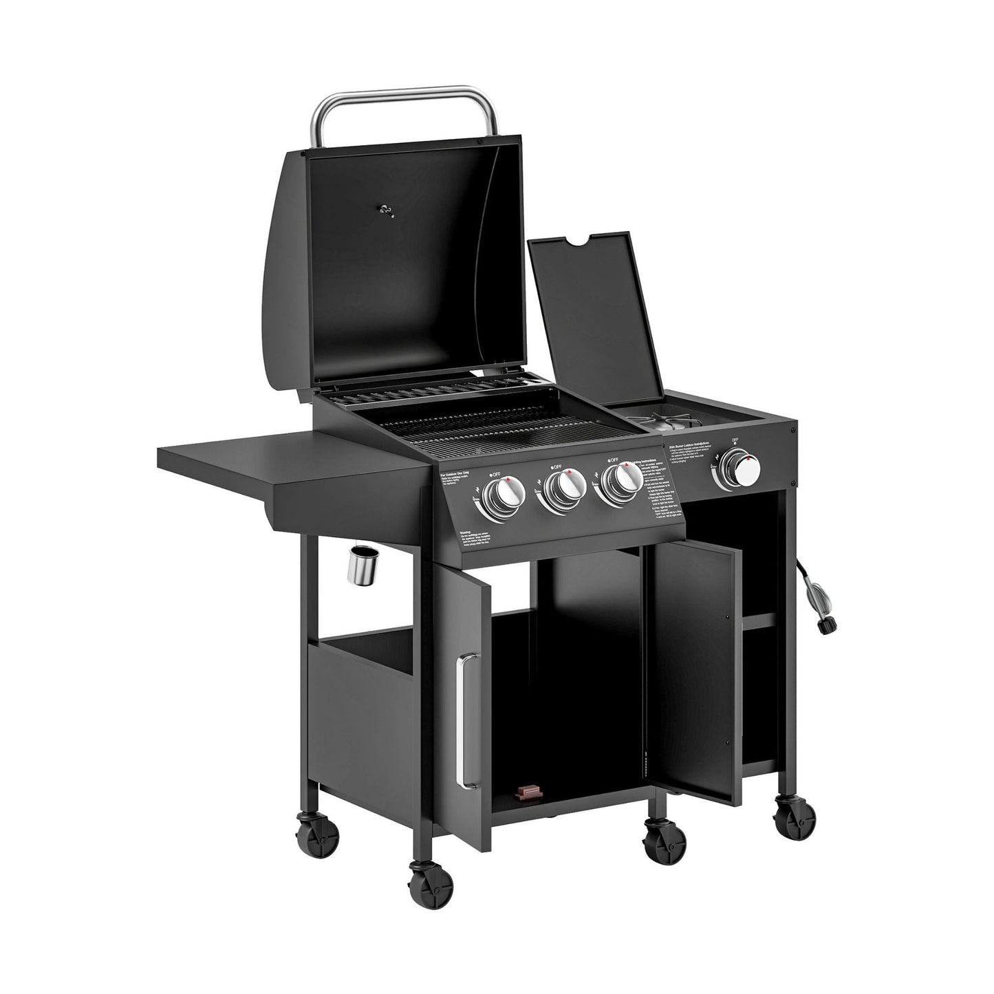 Castelle Flame 15K BTU Barbecue Propane Gas Grill With Side Burner