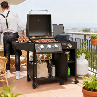 Castelle Flame 15K BTU Barbecue Propane Gas Grill With Side Burner