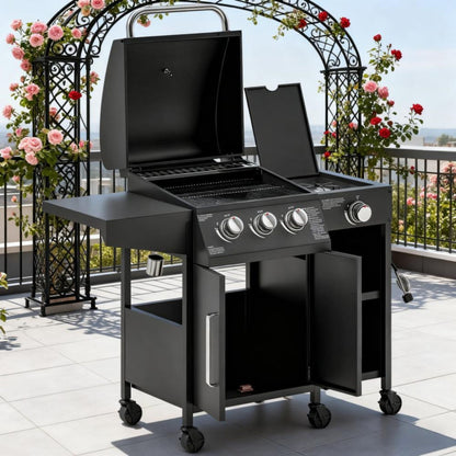 Castelle Flame 15K BTU Barbecue Propane Gas Grill With Side Burner