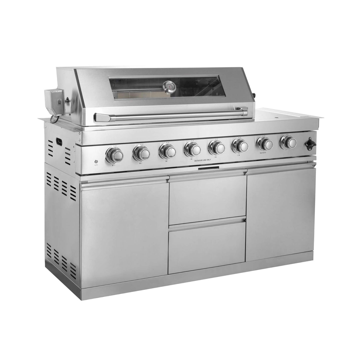Castelle Flame 62-Inch 6-Burner Gas Outdoor Grill Island with Wine Cooler and Rotisserie