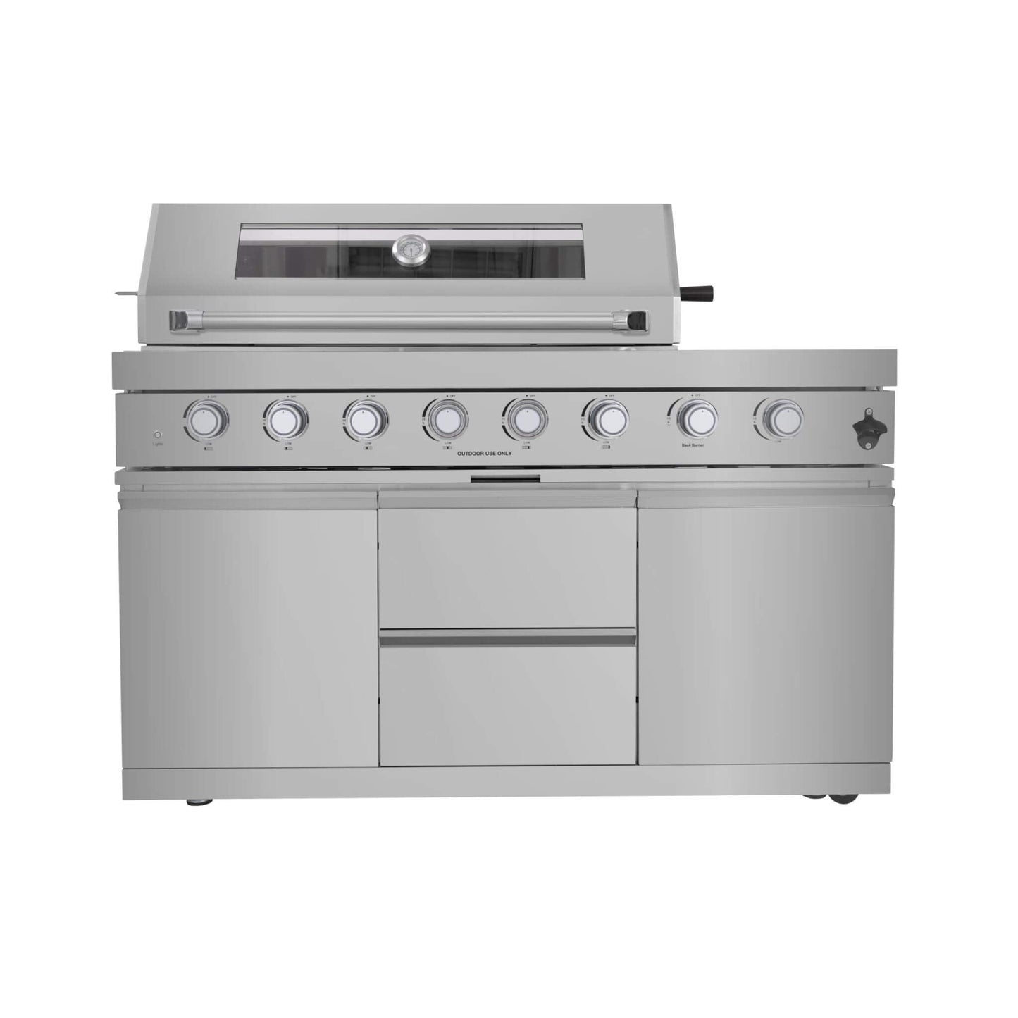 Castelle Flame Capri 96-Inch 6-Burner 85000 BTU Outdoor Kitchen Liquid Propane Grill Island with Fridge