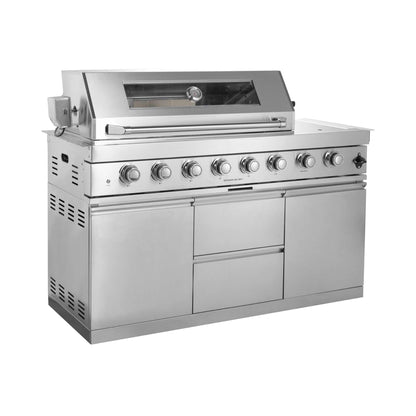 Castelle Flame Capri 96-Inch 6-Burner 85000 BTU Outdoor Kitchen Liquid Propane Grill Island with Fridge