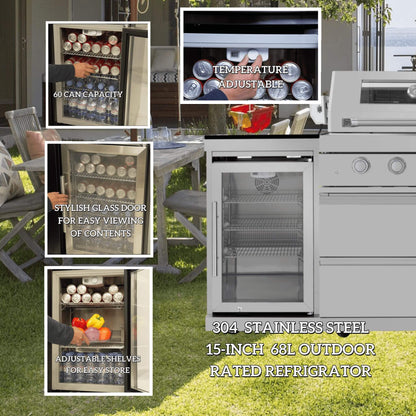 Castelle Flame Capri 96-Inch 6-Burner 85000 BTU Outdoor Kitchen Liquid Propane Grill Island with Fridge