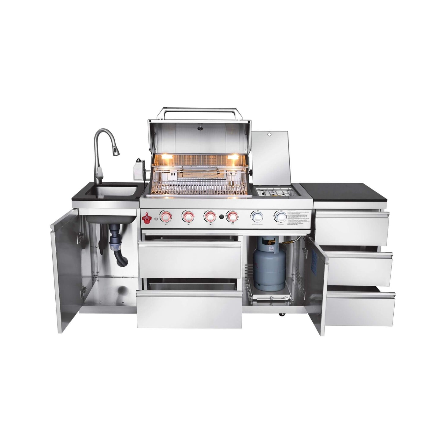 Castelle Flame Deluxe 4-Burner 72000 BTU Stainless Steel BBQ Island