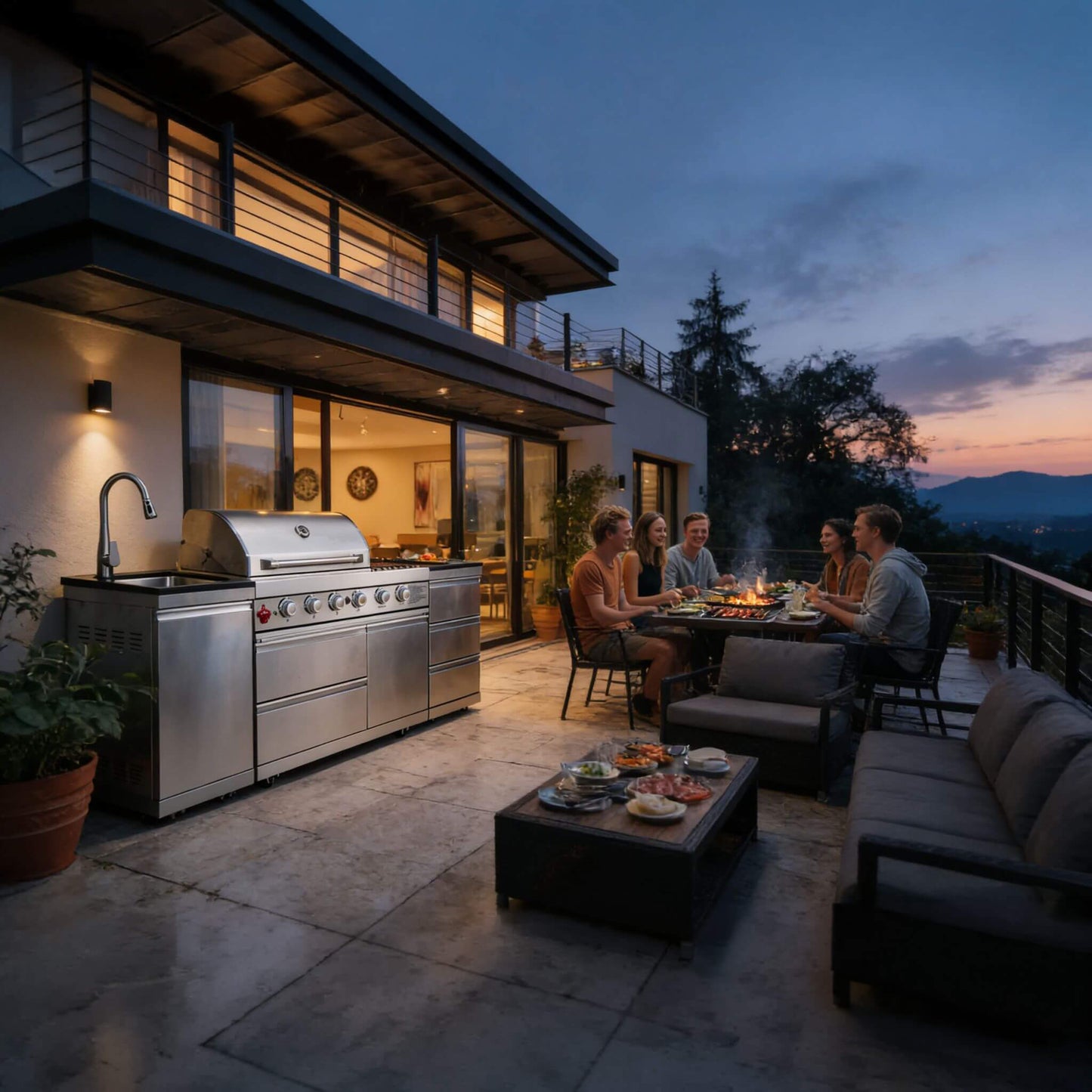 Castelle Flame Deluxe 4-Burner 72000 BTU Stainless Steel BBQ Island