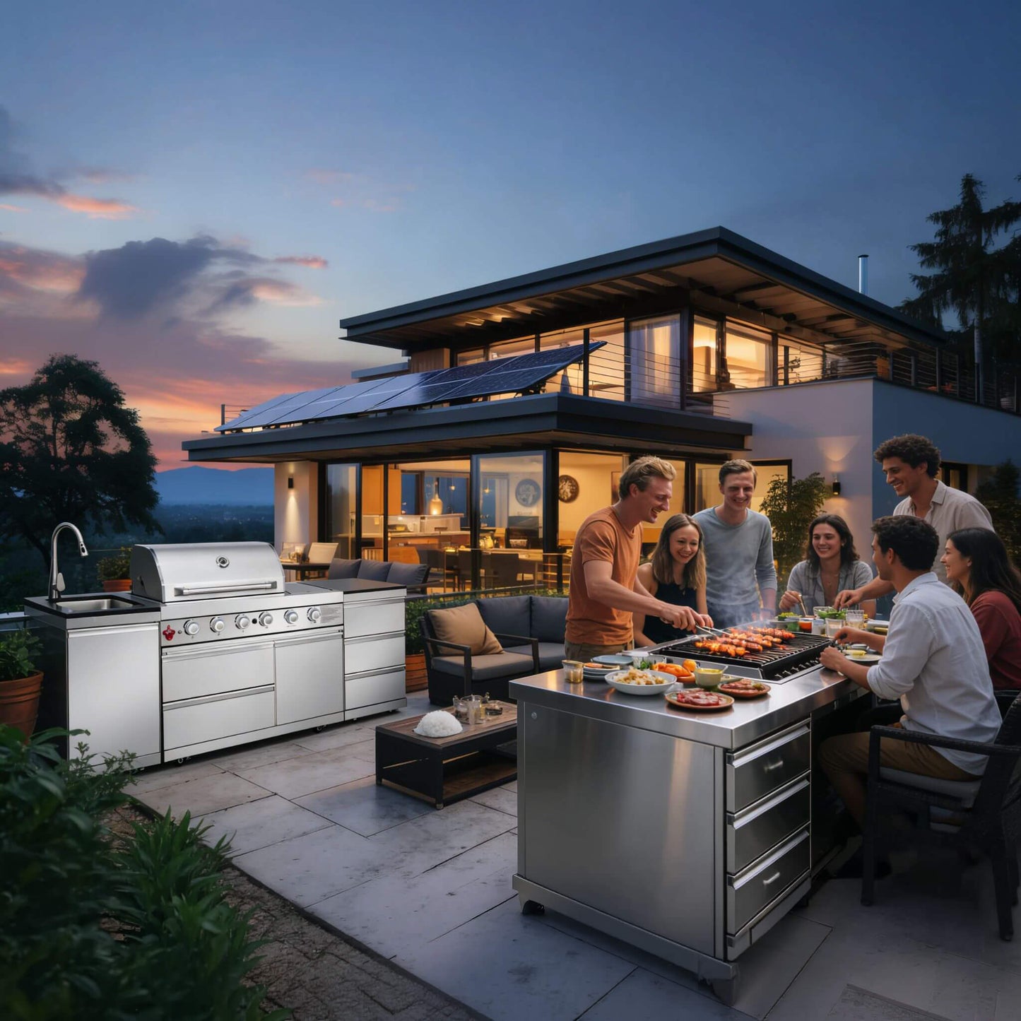 Castelle Flame Deluxe 4-Burner 72000 BTU Stainless Steel BBQ Island