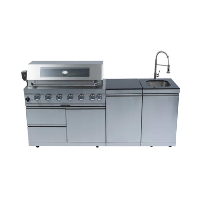 Castelle Flame Granite Outdoor BBQ Kitchen Island with 43-Inch 6-Burner Gas Grill, Rotisserie Kit, Cabinets, and Sink