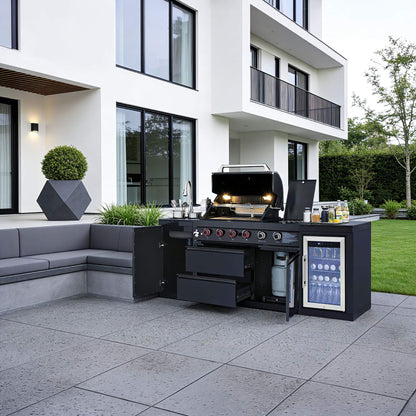 Castelle Flame Monarch 4-Burner 72000 BTU BBQ Island with Fridge and Sink