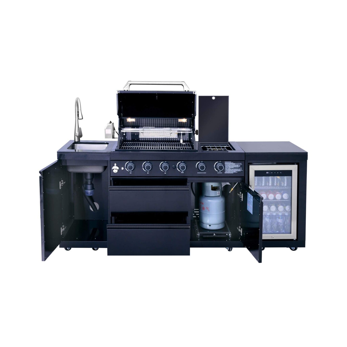 Castelle Flame Monarch 4-Burner 72000 BTU BBQ Island with Fridge and Sink