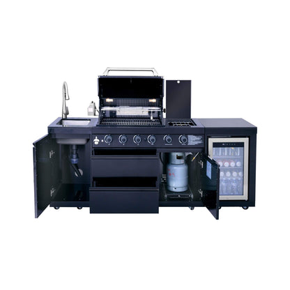 Castelle Flame Monarch 4-Burner 72000 BTU BBQ Island with Fridge and Sink