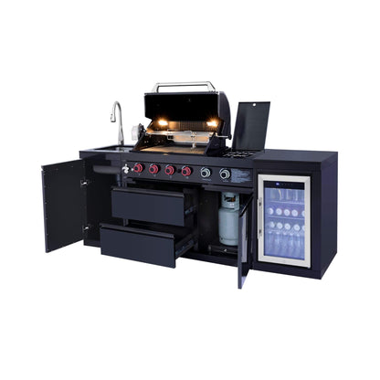 Castelle Flame Monarch 4-Burner 72000 BTU BBQ Island with Fridge and Sink