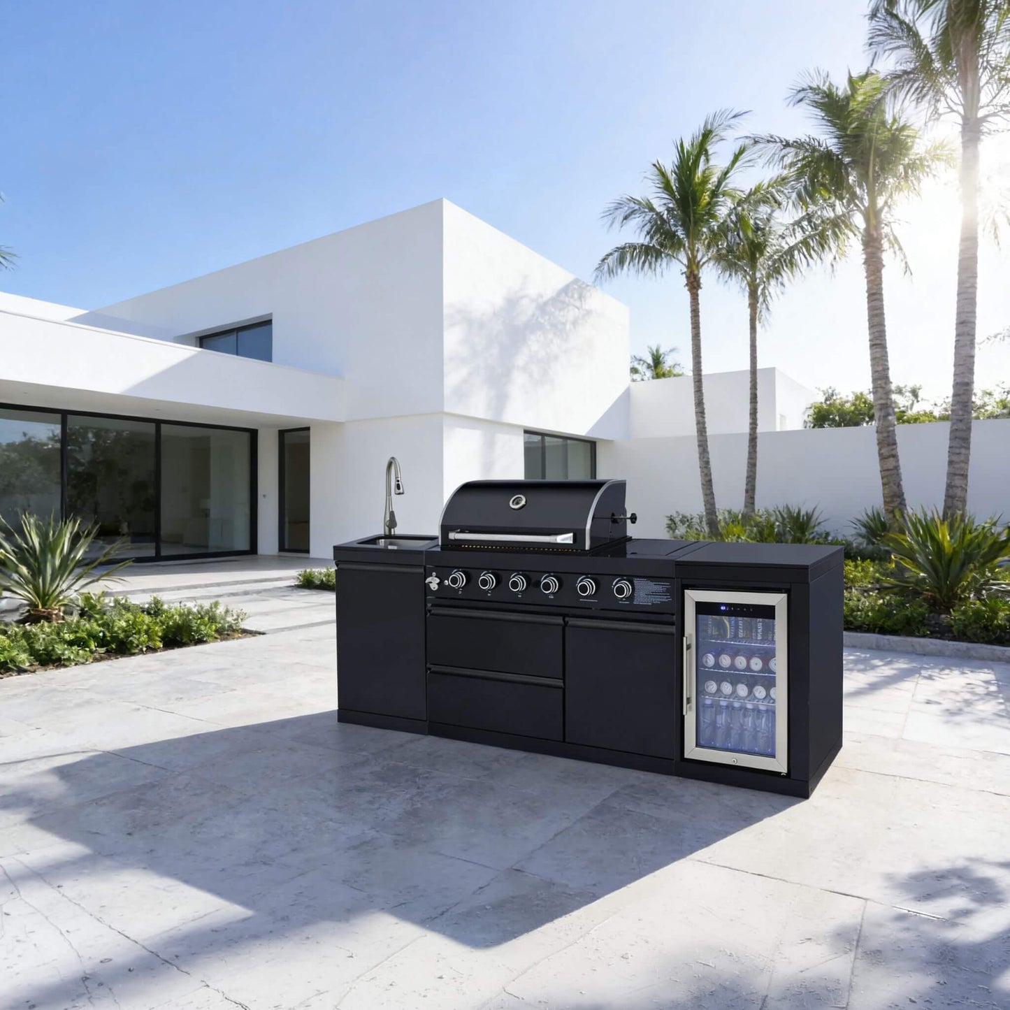 Castelle Flame Monarch 4-Burner 72000 BTU BBQ Island with Fridge and Sink