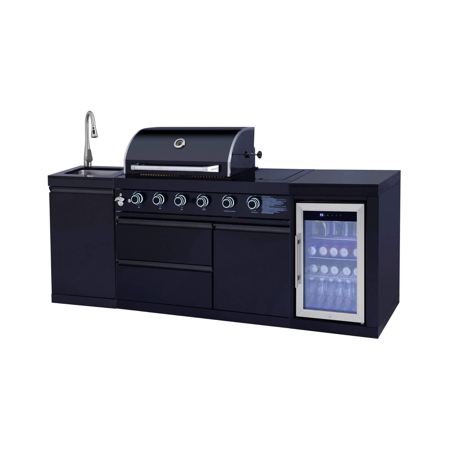 Castelle Flame Monarch 4-Burner 72000 BTU BBQ Island with Fridge and Sink