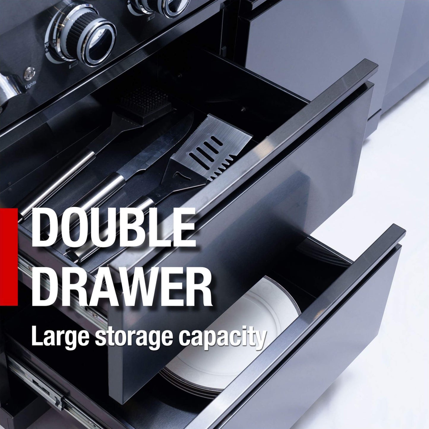 Castelle Flame Premium Black Stainless Steel 4-Burner Gas Grill With Rotisserie Kit