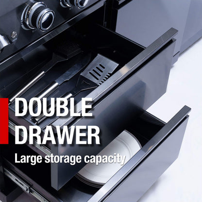 Castelle Flame Premium Black Stainless Steel 4-Burner Gas Grill With Rotisserie Kit